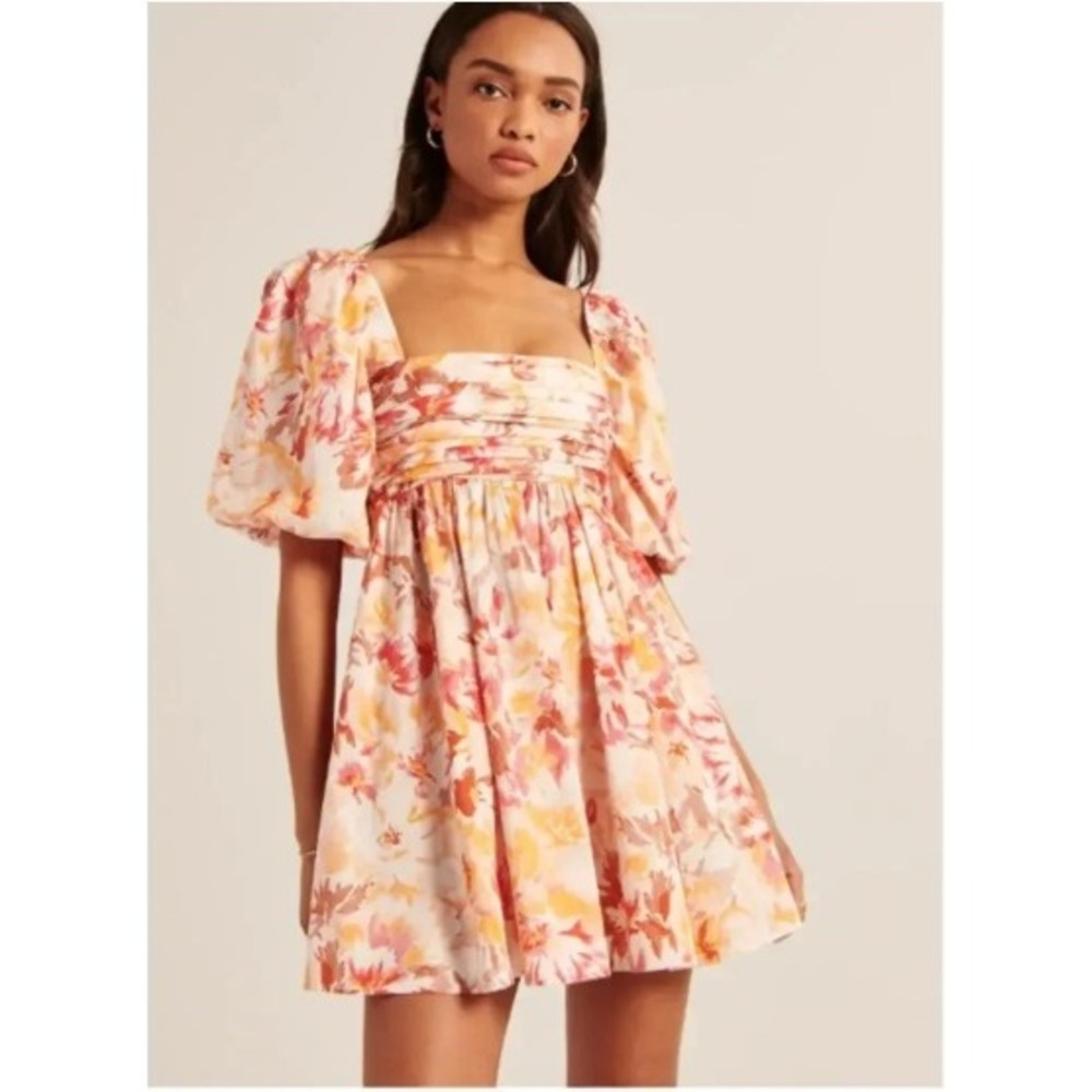 Abercrombie & Fitch Emerson Poplin Dress Floral Puff Sleeve Mini Babydoll S